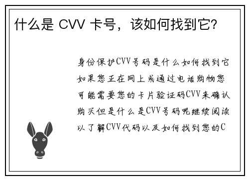 什么是 CVV 卡号，该如何找到它？