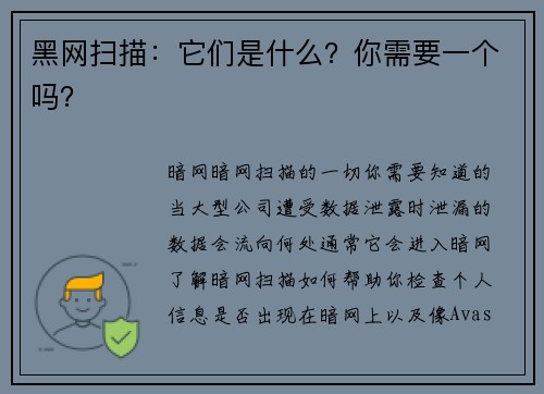 黑网扫描：它们是什么？你需要一个吗？